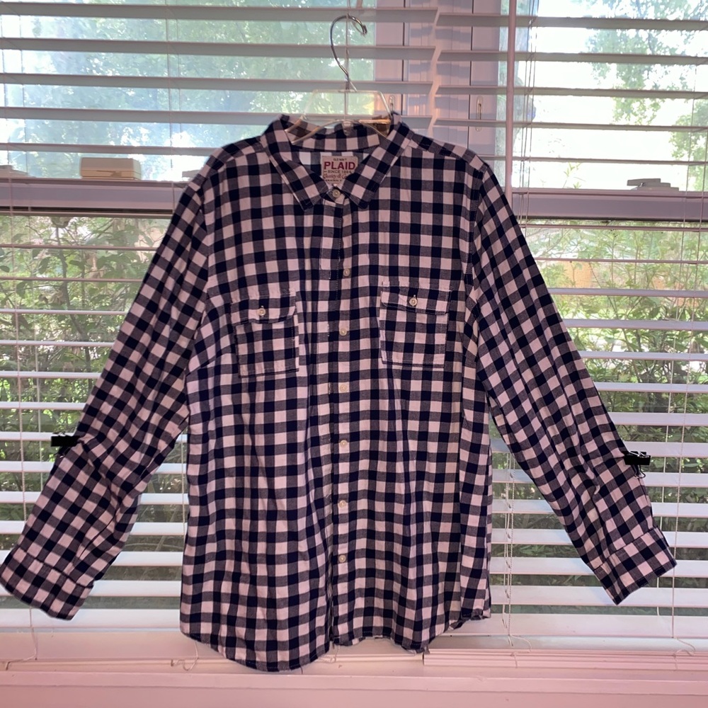 Old Navy Black & White Plaid Flannel (Long Sleeve)